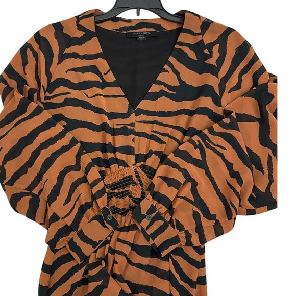 All Saints Nichola Zephyr Tiger Brown Black Long Sleeve Dress Size Women's Small - Picture 4 of 4